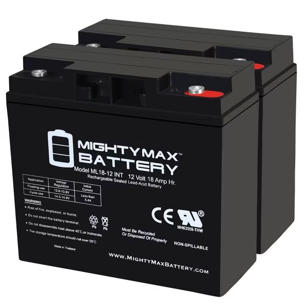 12V 18AH SLA INT Replacement Battery for Jump n Carry JC400 - 2PK, Mighty Max Battery, Mfr#: MAX3972291